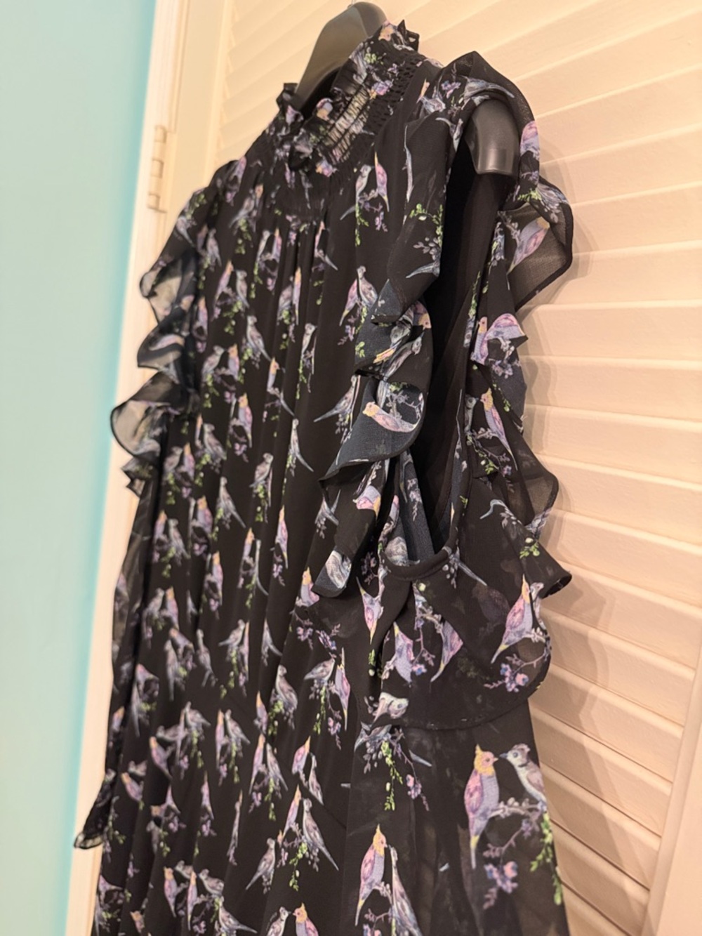 Ted Baker London Hilaina Love Birds Cold-Shoulder Ruffle Dress Size 3/US 8 NWT - Picture 7 of 10